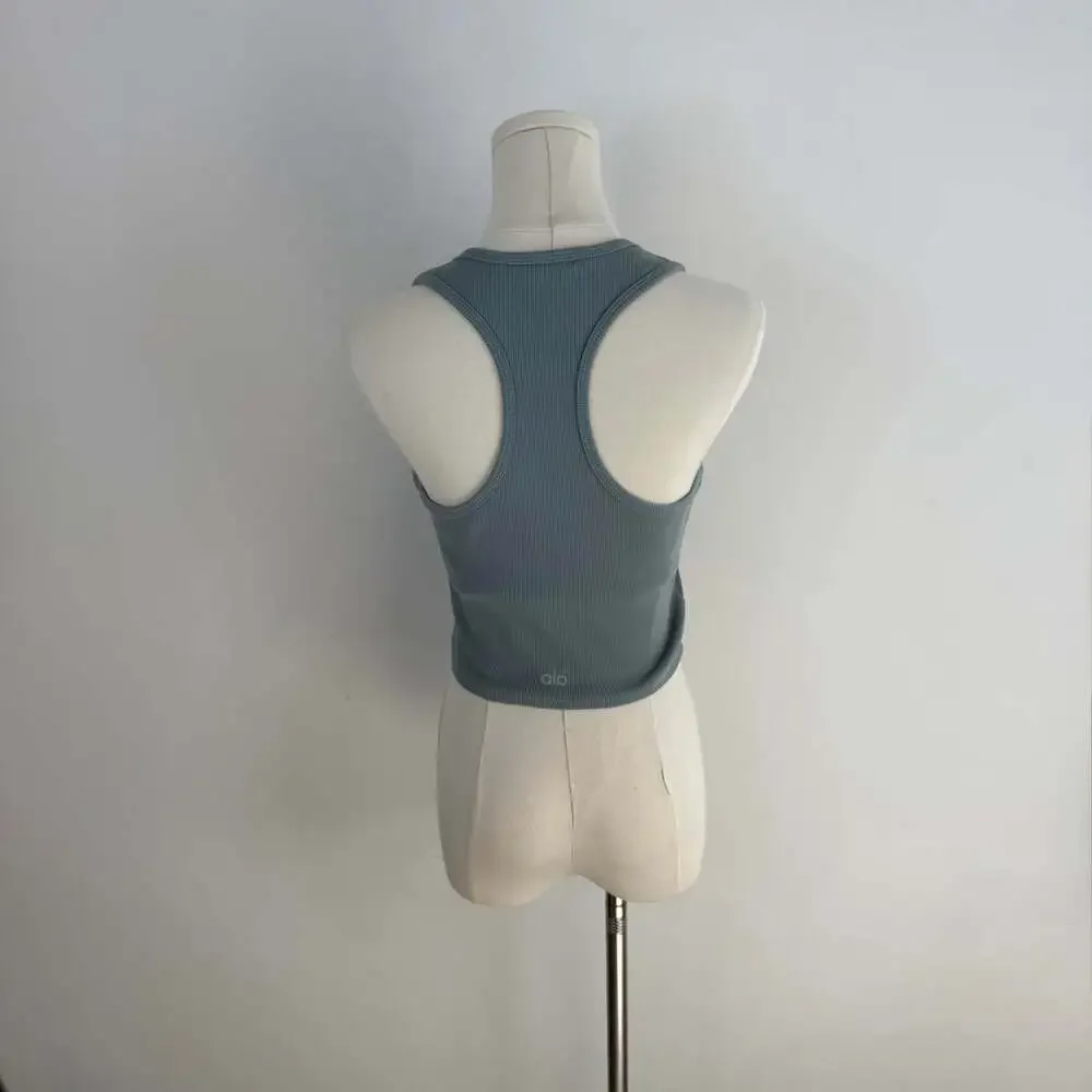Alo Yoga Ribbed Racerback Crop Tank | Slate Blue-Grey | Women’s Size Medium